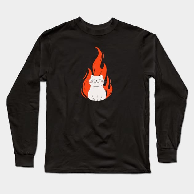 Cat in Flames Long Sleeve T-Shirt by NotLikeOthers